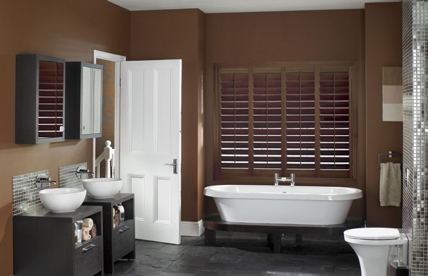 Plantation shutters in a bathroom